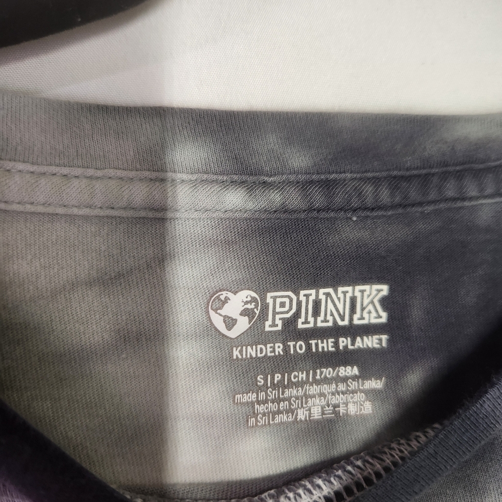 🌸PINK Victoria's Secret Black and White Tie-Dye Long Sleeve Top Size Small - Picture 3 of 5